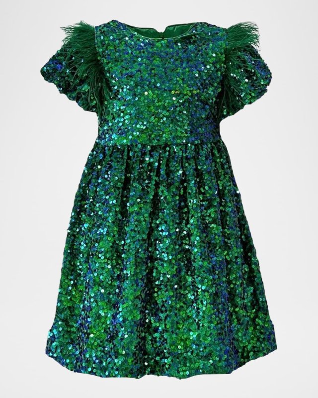 Girl's Puff Sequin Shimmer Party Dress, Size 2-